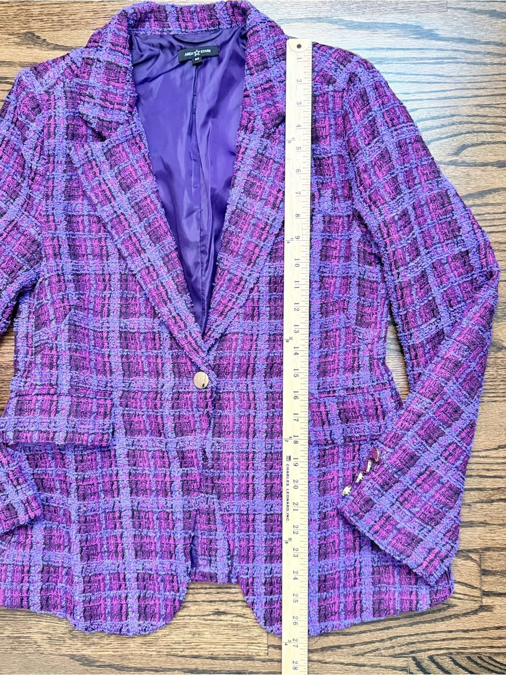 Area Stars Ana Purple Plaid Tweed Blazer Jacket - size medium - Picture 6 of 9
